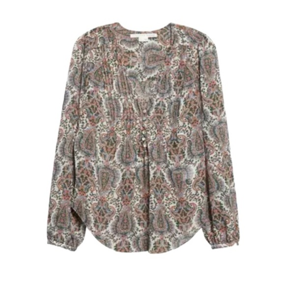VERONICA BEARD Lowell Paisley Pin Tuck Long Sleeve Blouse Size 4 - Picture 3 of 13